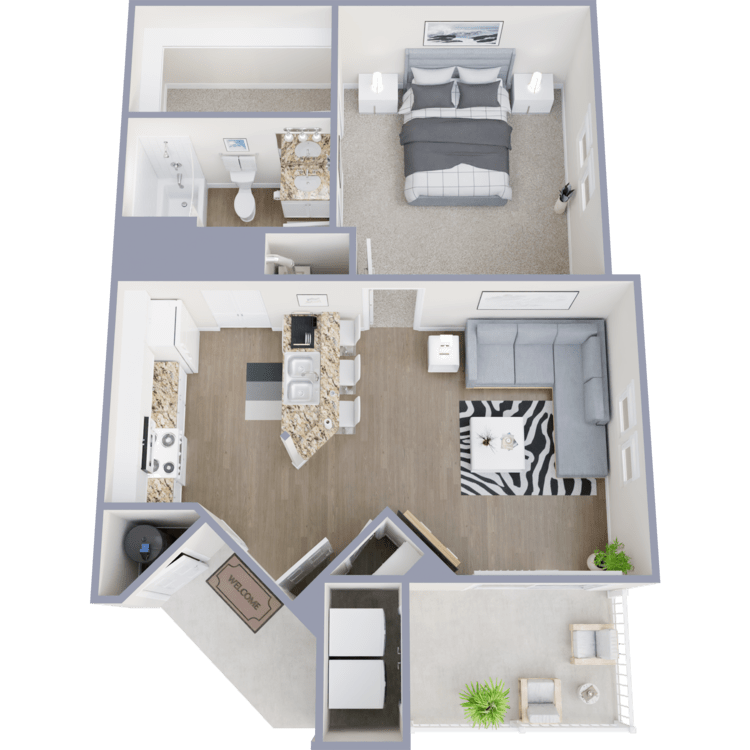 Plan A, a 1 bedroom 1 bathroom floor plan.