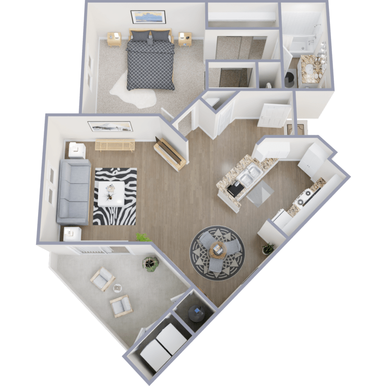 Plan B, a 1 bedroom 1 bathroom floor plan.