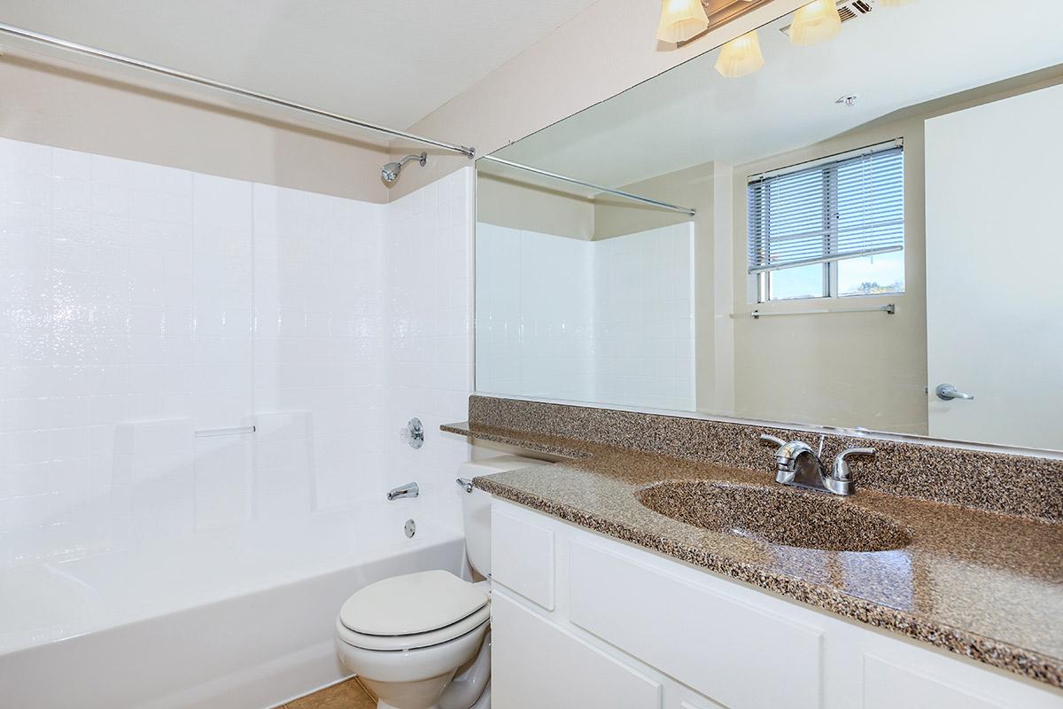 Vacant bathroom with wooden floors