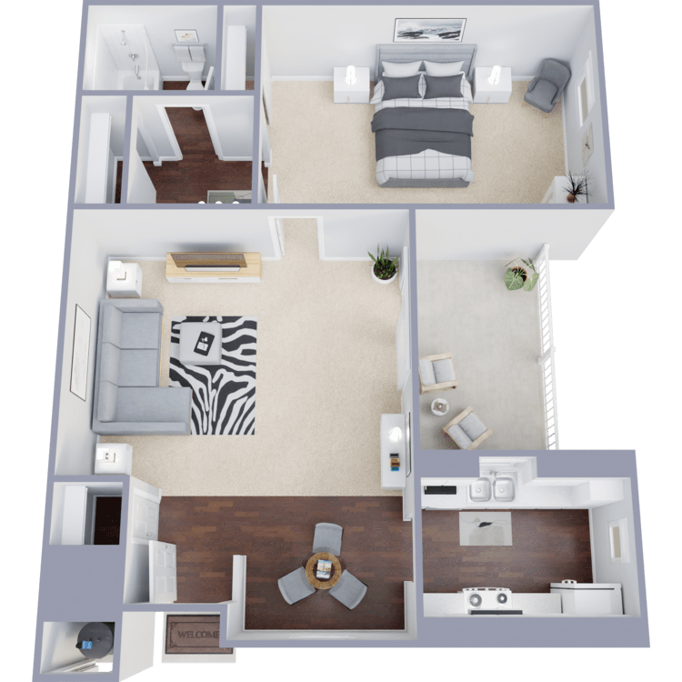Plan A, a 1 bedroom 1 bathroom floor plan.