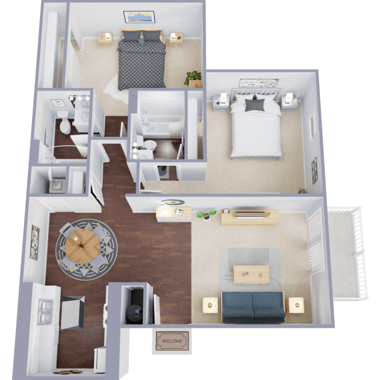 Plan B, a 2 bedroom 2 bathroom floor plan.