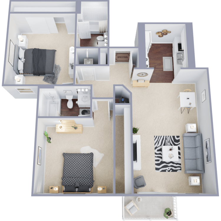 Plan C , a 2 bedroom 2 bathroom floor plan.