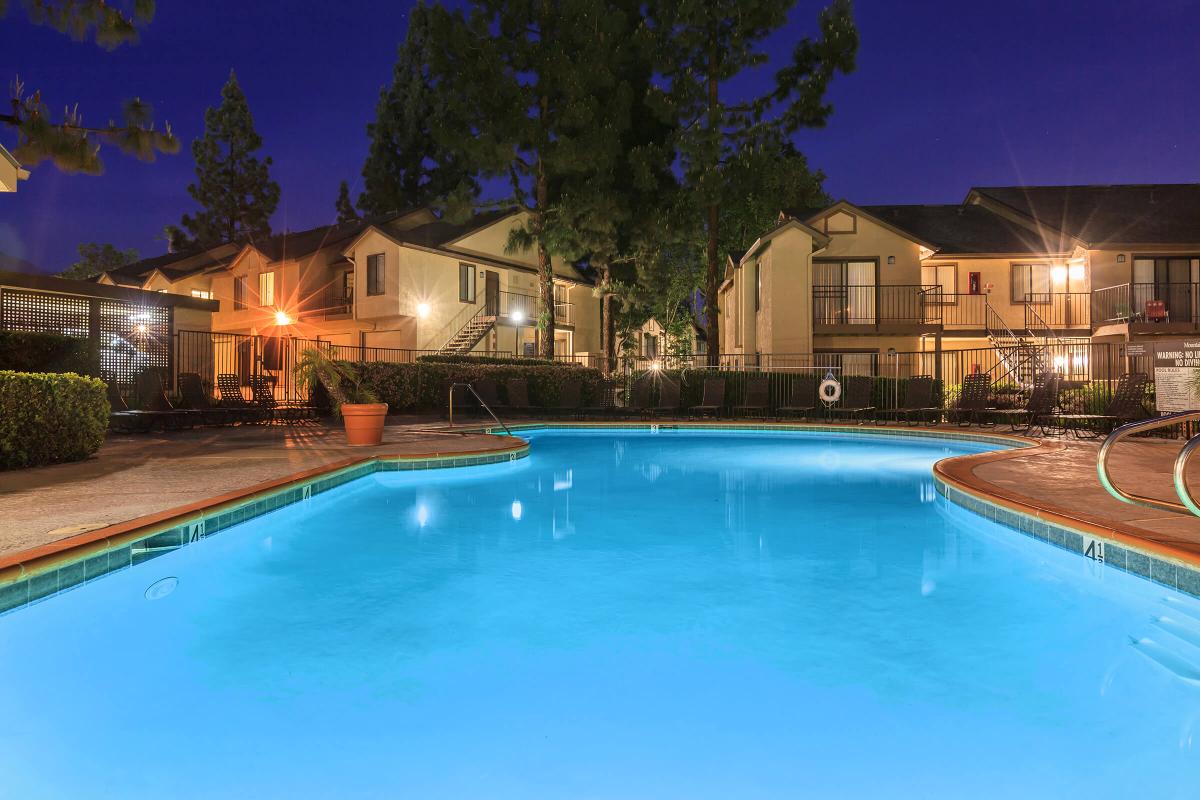 Mountain Springs Apartment Homes community pool at night
