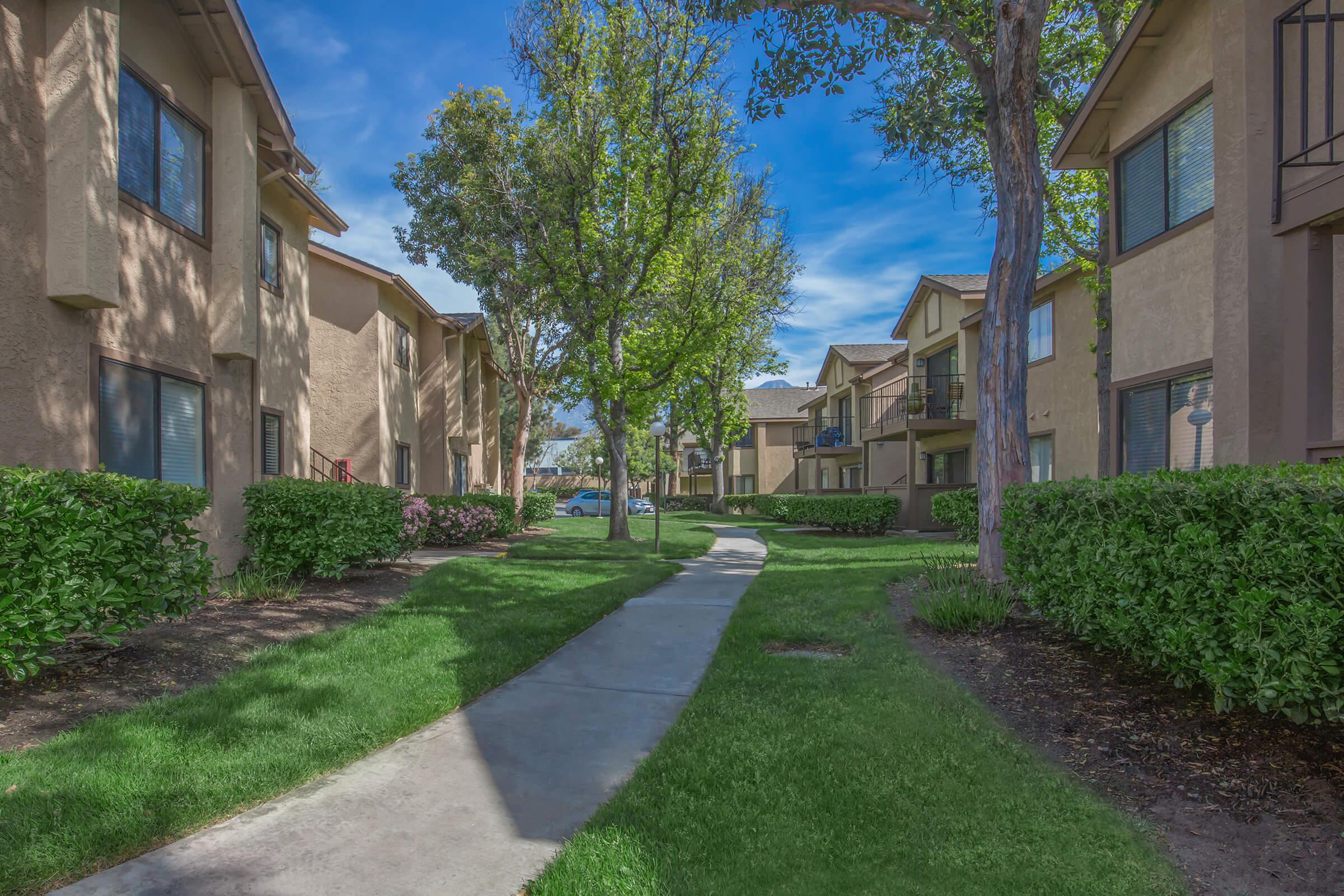 Walkway between community buildings