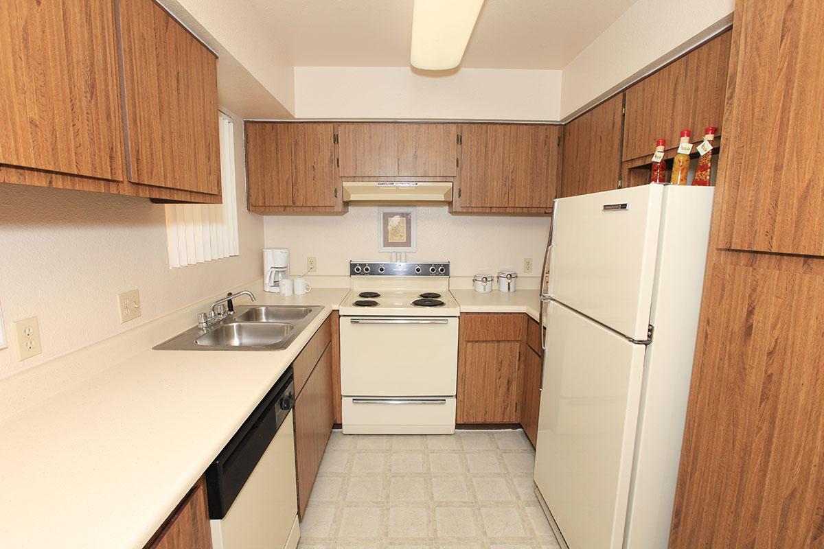 a kitchen with a stove sink and refrigerator