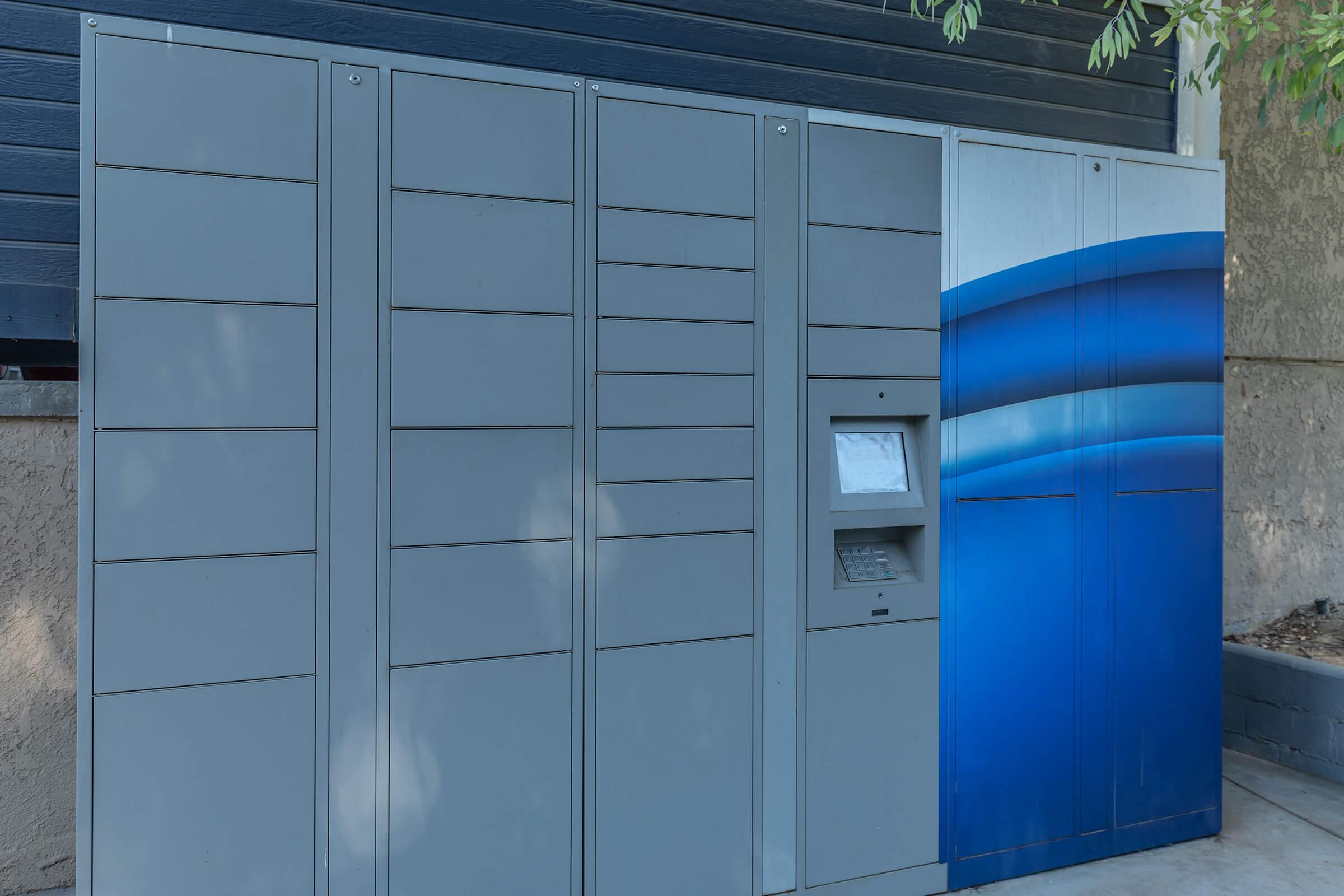 a close up of a blue door