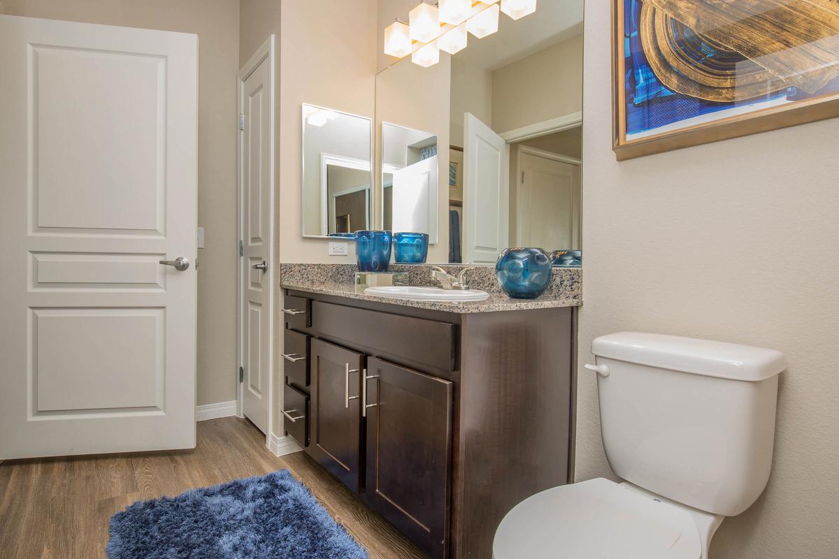 a room with a sink and a mirror