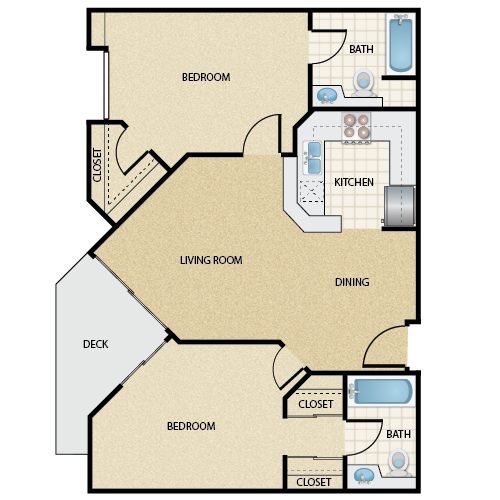 Floor plan image of Plan A 2 Bed 2 Bath