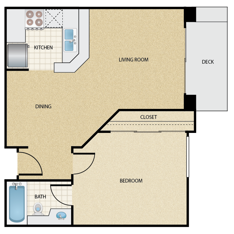 Floor plan image of Plan C 1 Bed 1 Bath