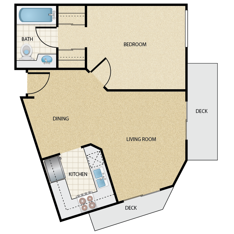 Floor plan image of Plan D 1 Bed 1 Bath