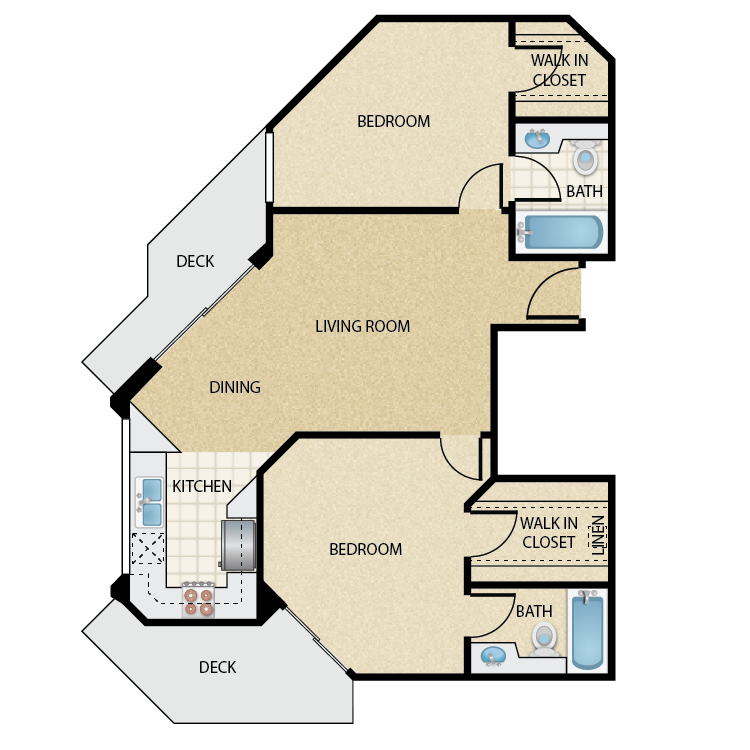 Floor plan image of Plan E 2 Bed 2 Bath