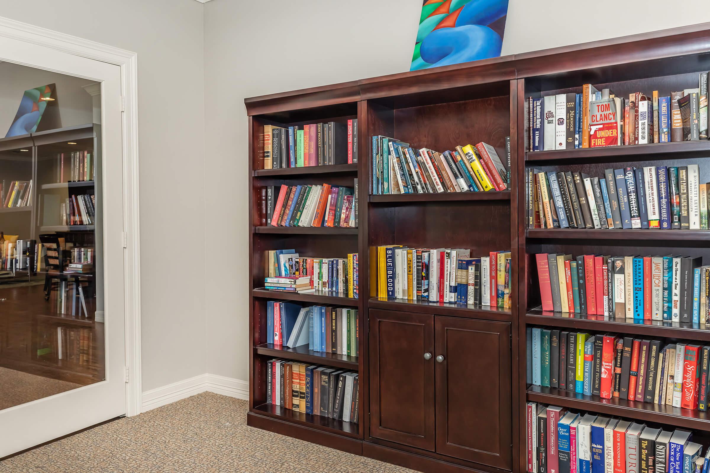 a book shelf filled with books