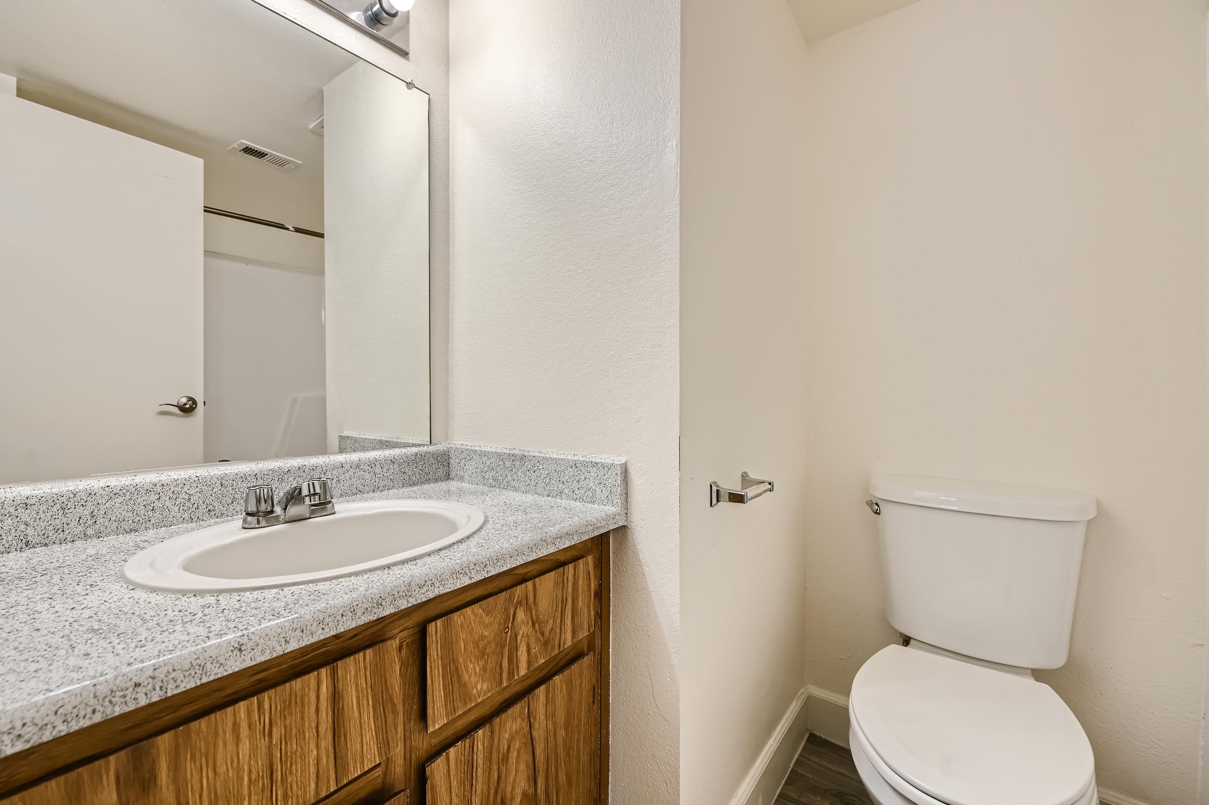 A sink and a mirror in a Mesa apartment bathroom 
