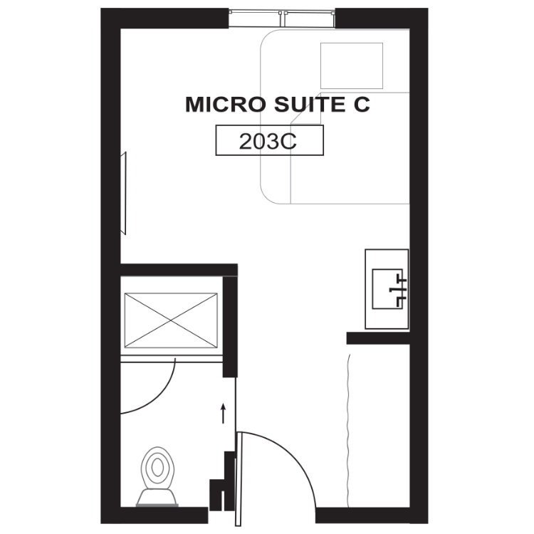 M5 - Coliving Micro-Studio w/Bath, a studio 1 bathroom floor plan. for unit 203C