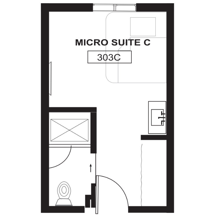 M5 - Coliving Micro-Studio w/Bath, a studio 1 bathroom floor plan. for unit 303C