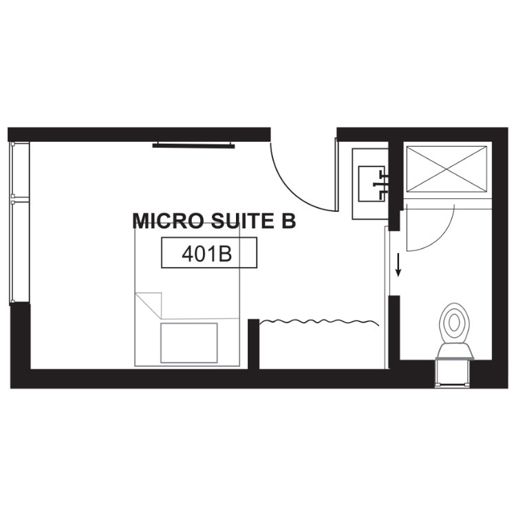 M5 - Coliving Micro-Studio w/Bath, a studio 1 bathroom floor plan. for unit 401B