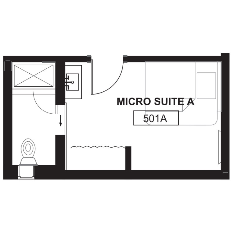 M5 - Coliving Micro-Studio w/Bath, a studio 1 bathroom floor plan. for unit 501A