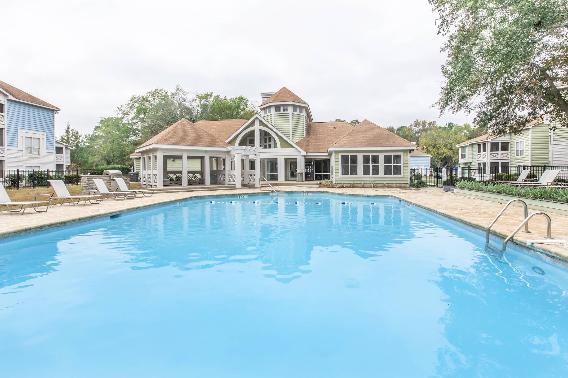 a small house in a pool of water