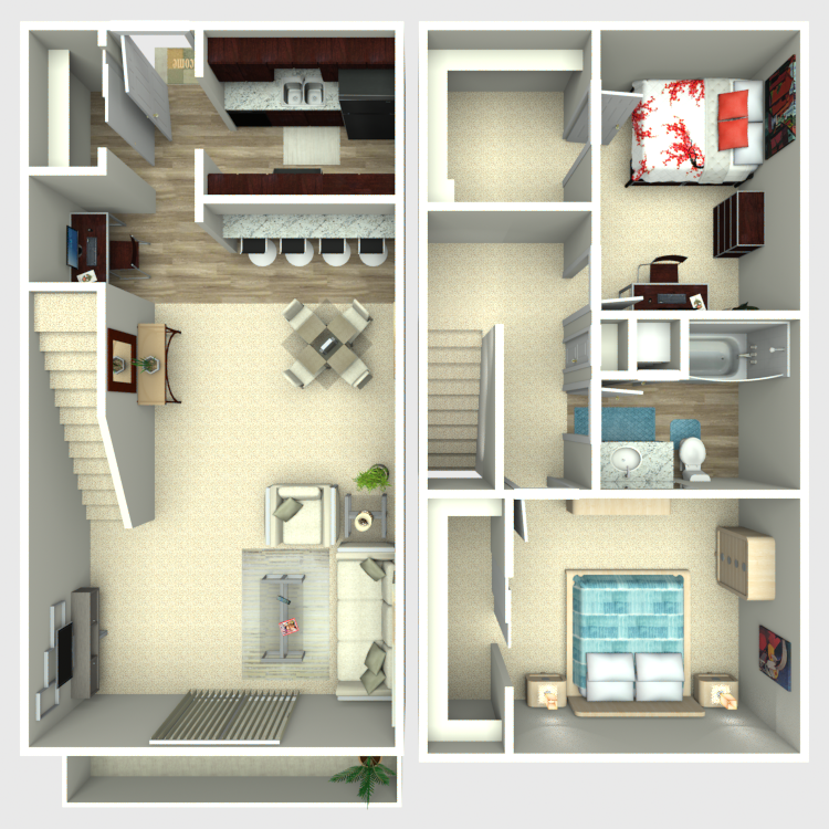 Floor plan image of 2 Bed 1 Bath TH