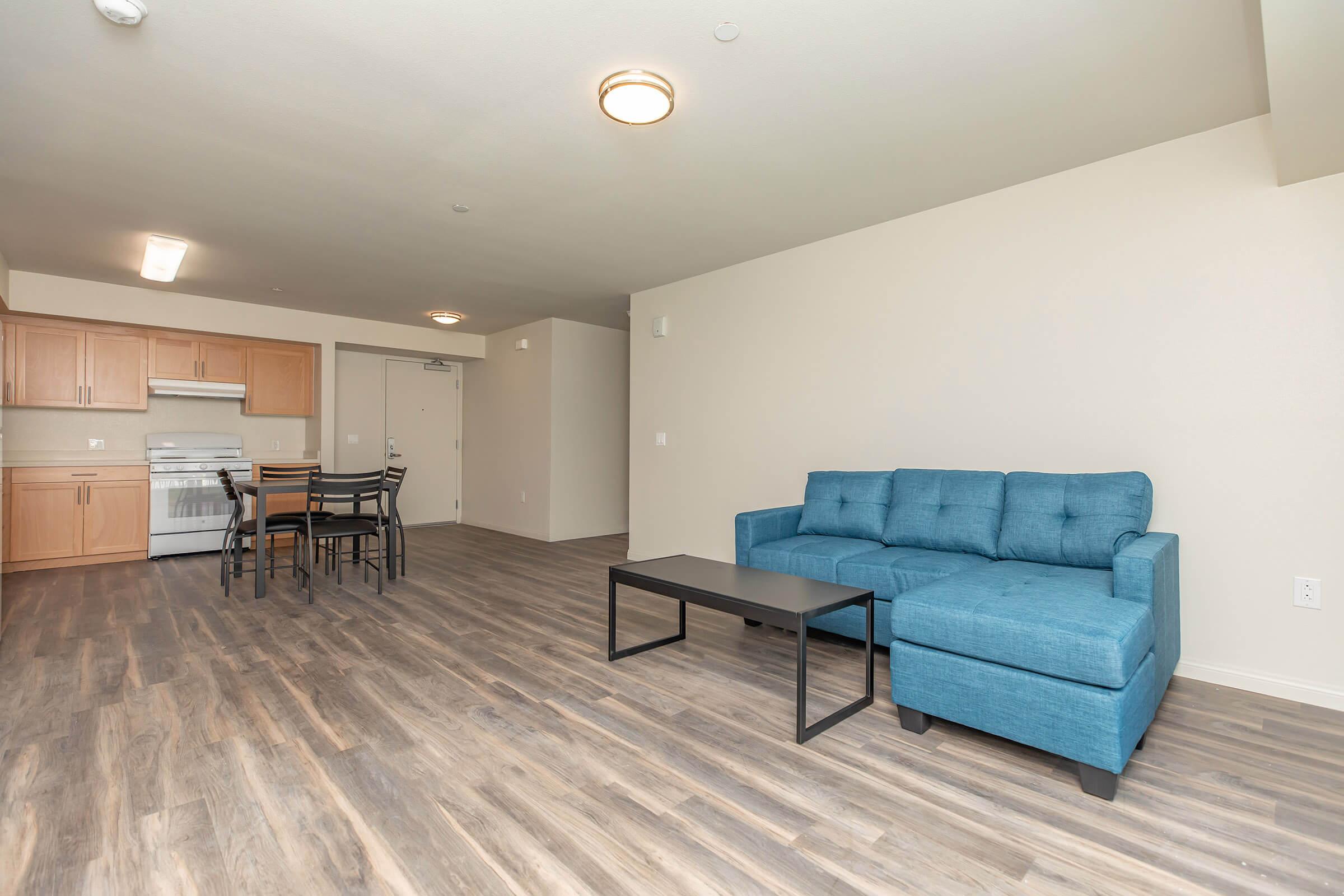 a room filled with furniture and a wood floor