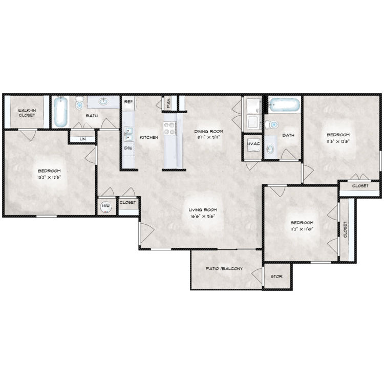 3 Bedroom floor plan image