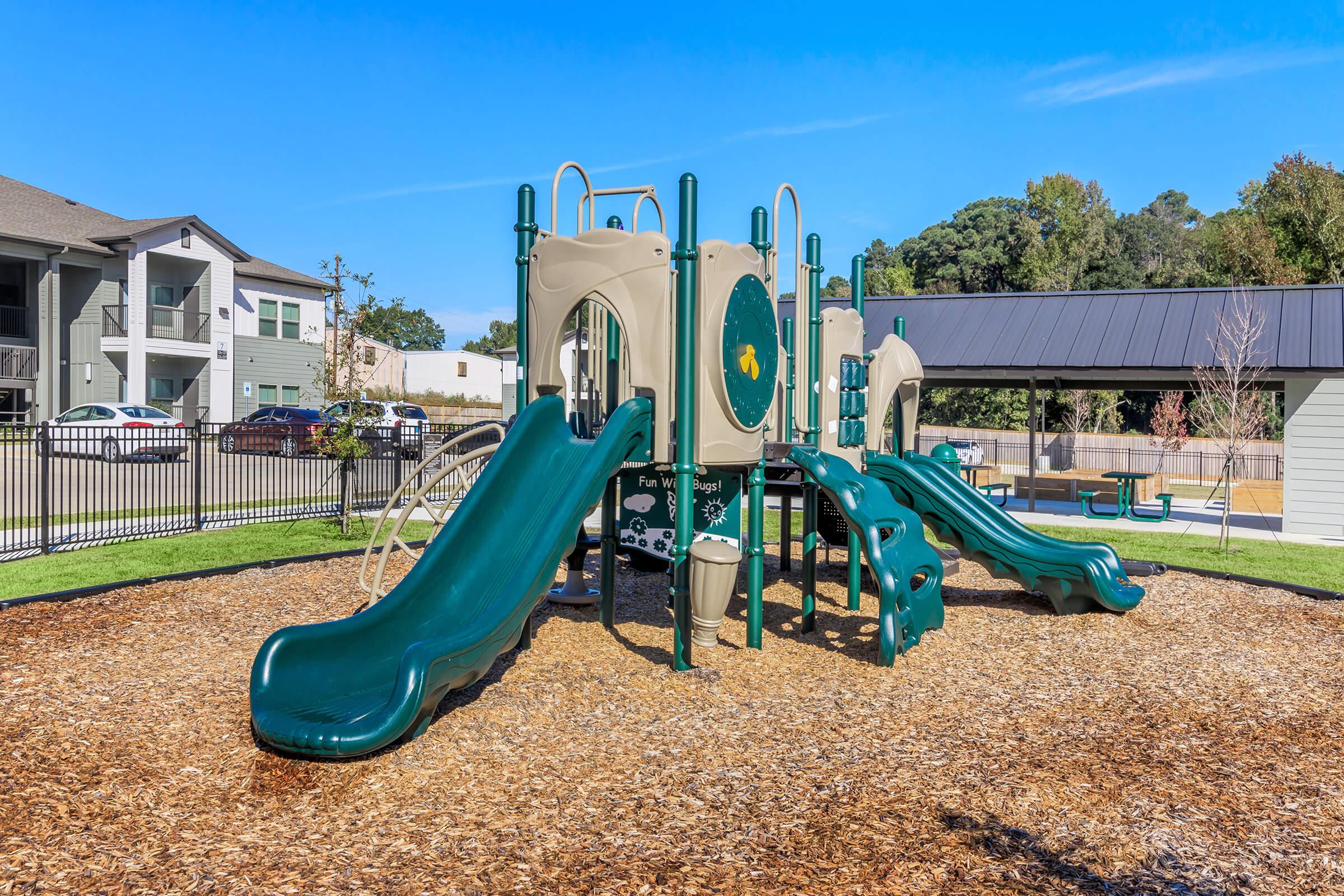 a playground in front of a building