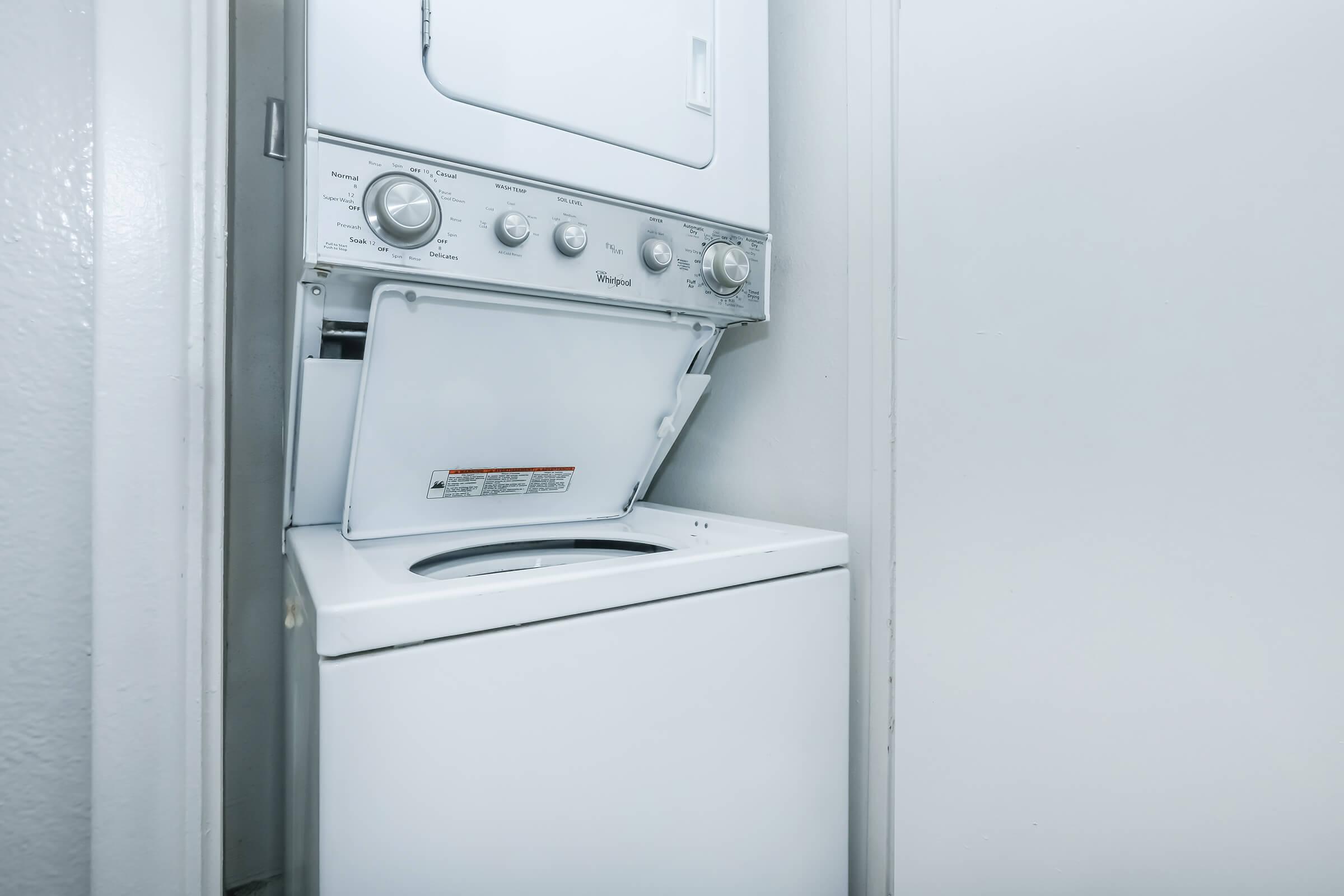 An apartment washer and dryer at Rise at the Meadows.