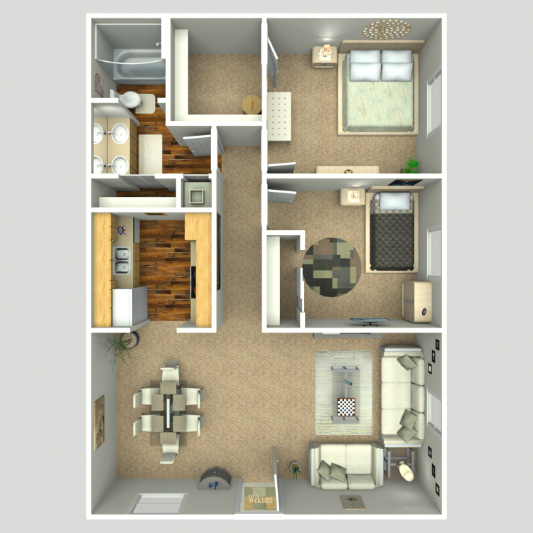 Floor plan image of Two Bedroom One Bath