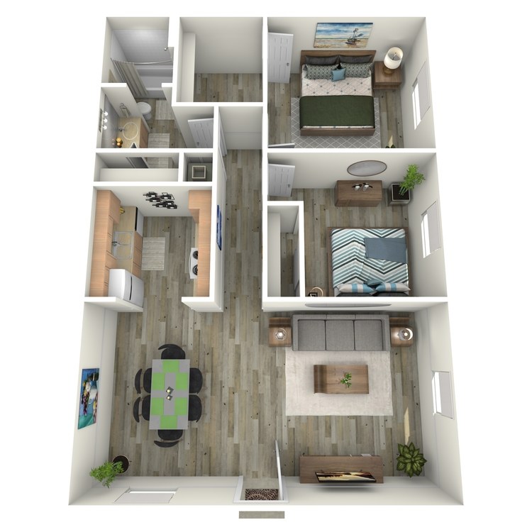 Floor plan image of Two Bedroom One Bath