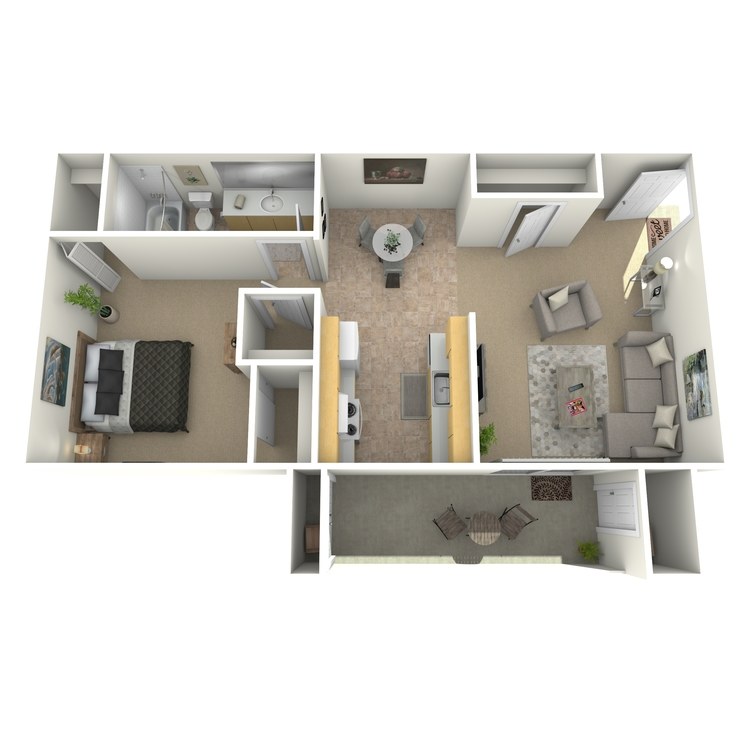 Unit A, a 1 bedroom 1 bathroom floor plan.