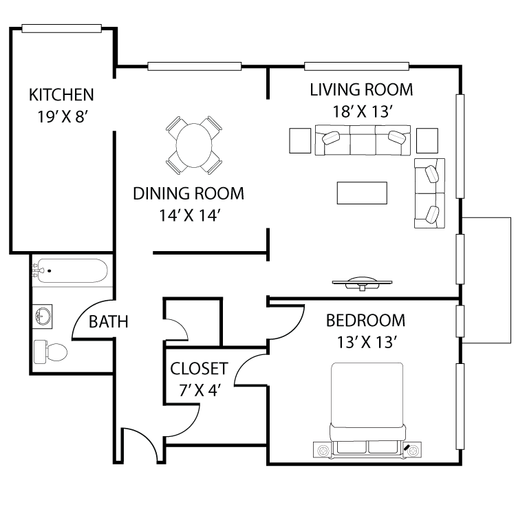Floor plan image of 1 Bed 1 Bath A