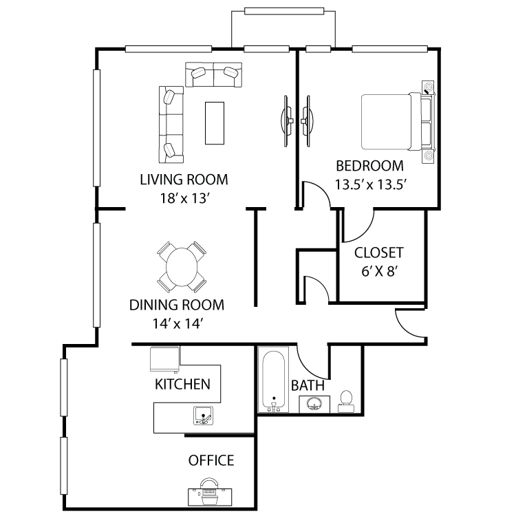 Floor plan image of 1 Bed 1 Bath B
