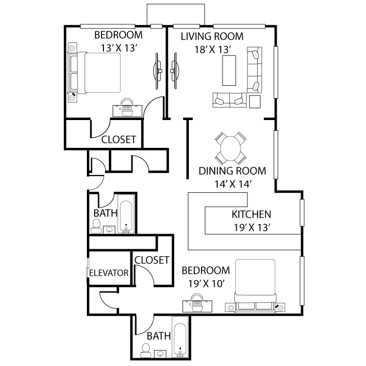 Floor plan image of 2 Bed 2 Bath