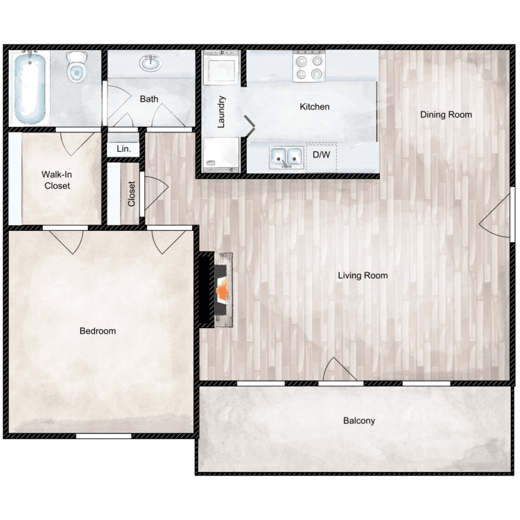 Floor plan image of 1 Bed 1 Bath