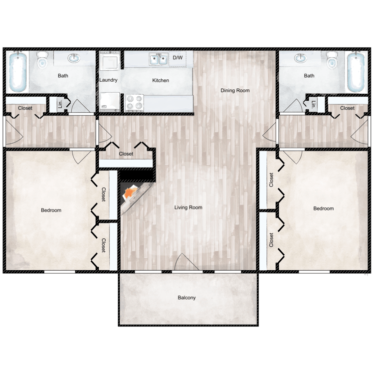 Floor plan image of 2 Bed 2 Bath Roommate