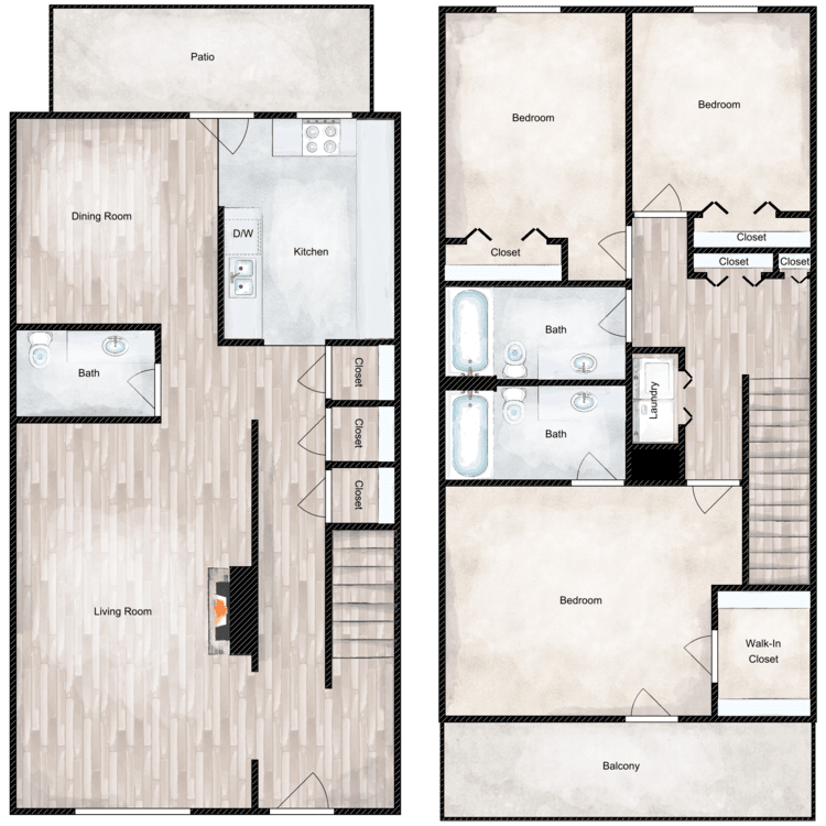 Floor plan image of 3 Bed 2.5 Bath Townhome