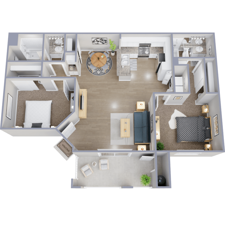 La Jolla, a 2 bedroom 2 bathroom floor plan.