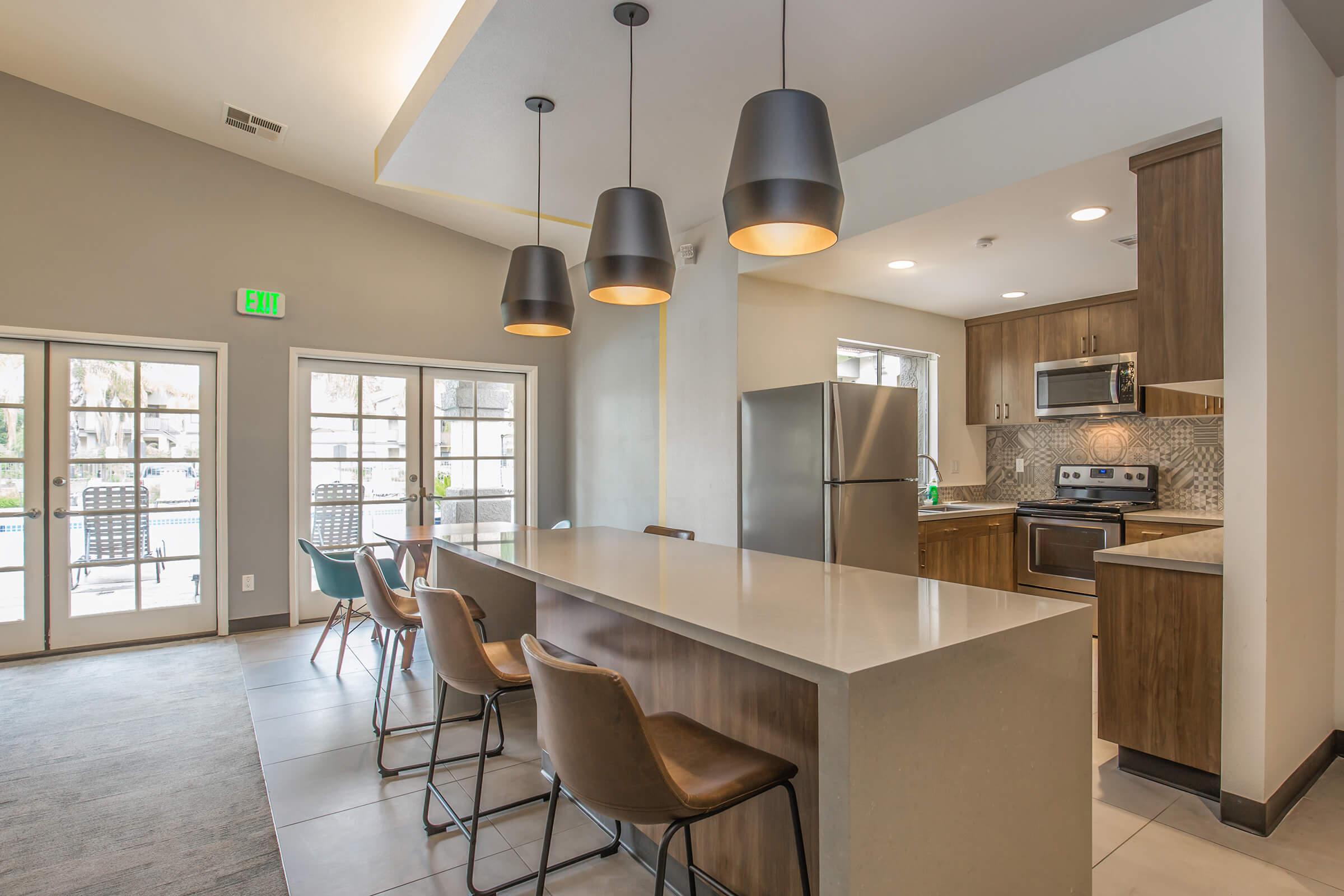 Community kitchen with stainless steel appliances