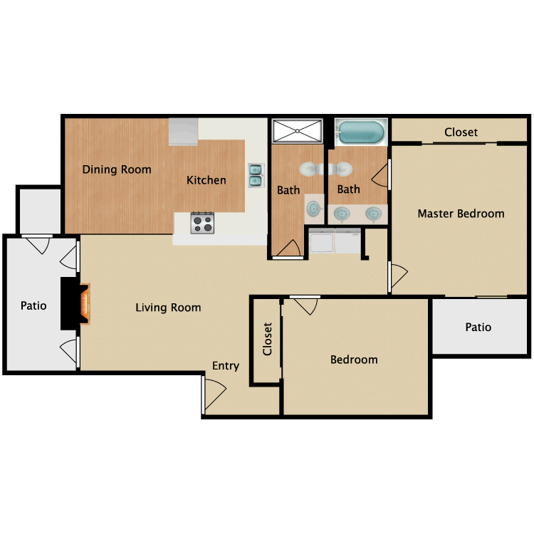 Floor plan image of 2 Bed 2 Bath