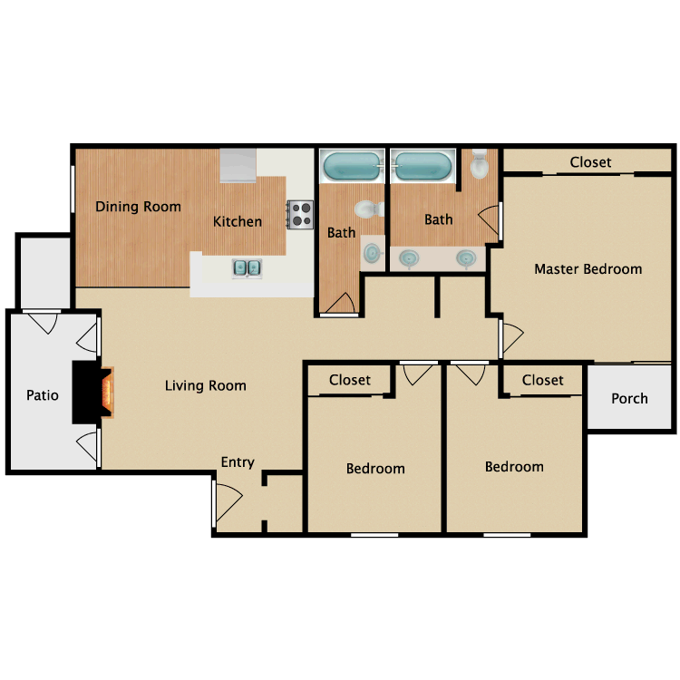 Floor plan image of 3 Bed 2 Bath