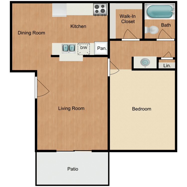 Plan B, a 1 bedroom 1 bathroom floor plan.
