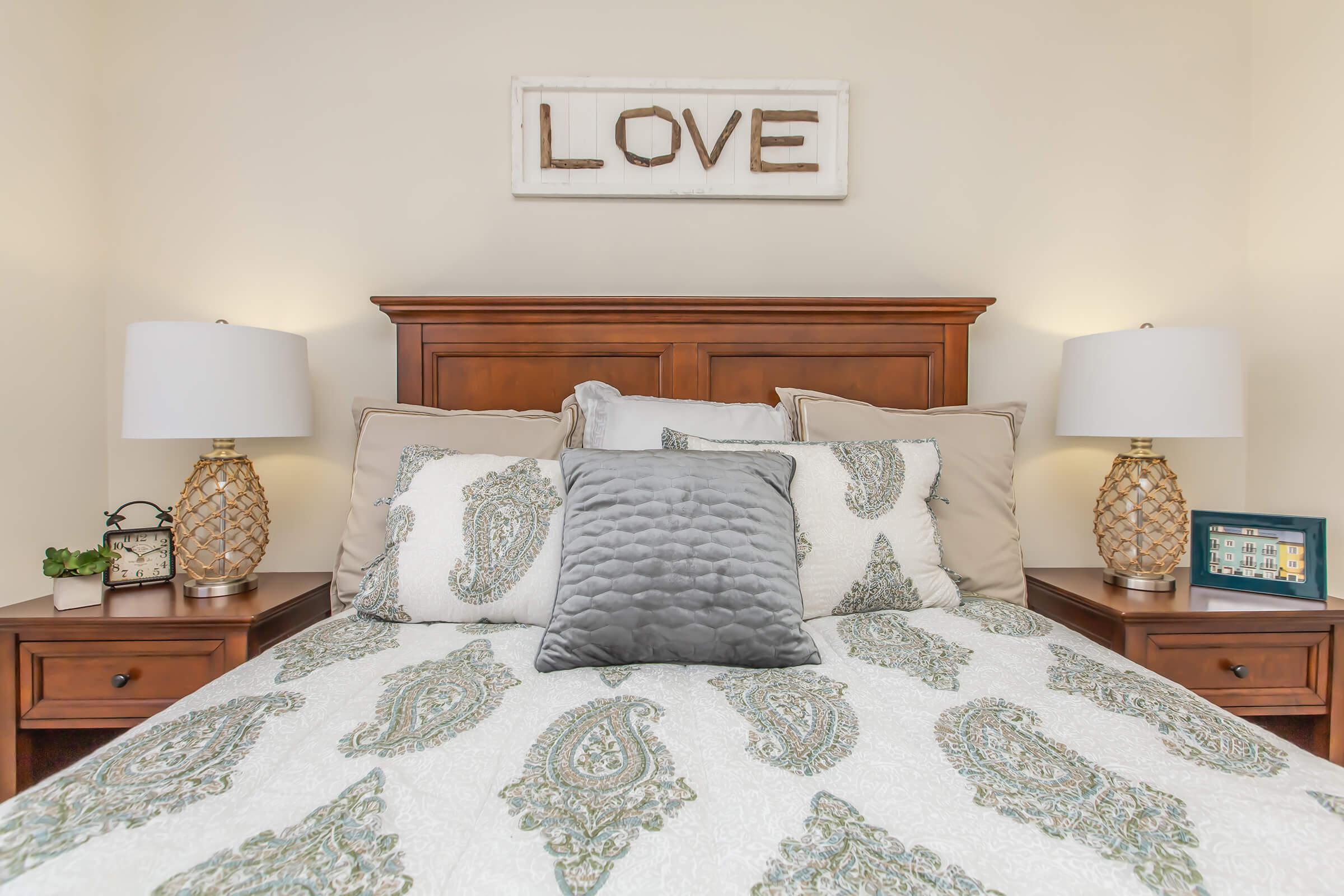 a made bed in a room