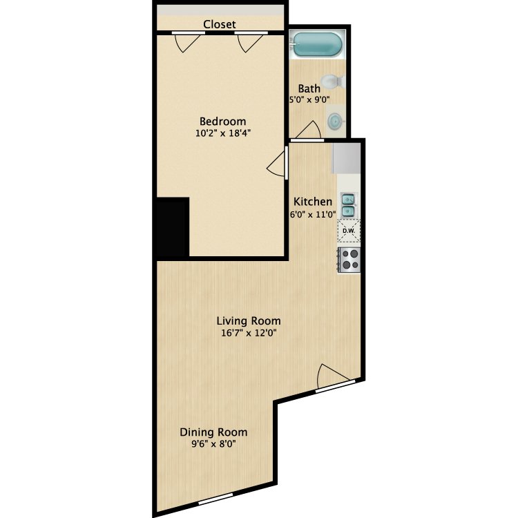 Floor plan image of 1 Bed 804