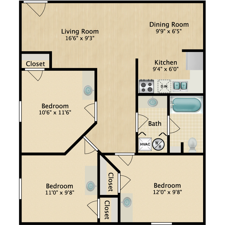 Floor plan image of 3 Bed 840