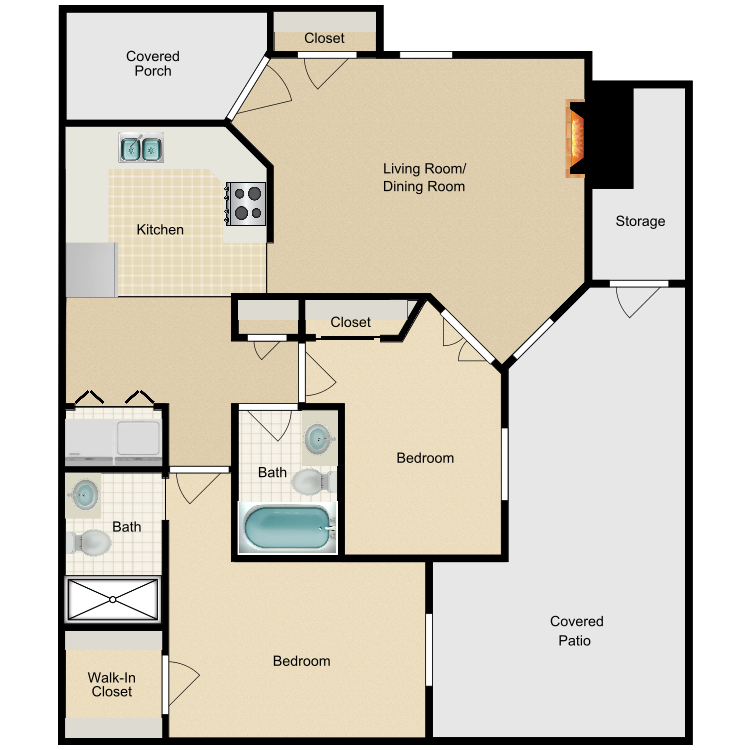 Floor plan image of 2 Bed 2 Bath