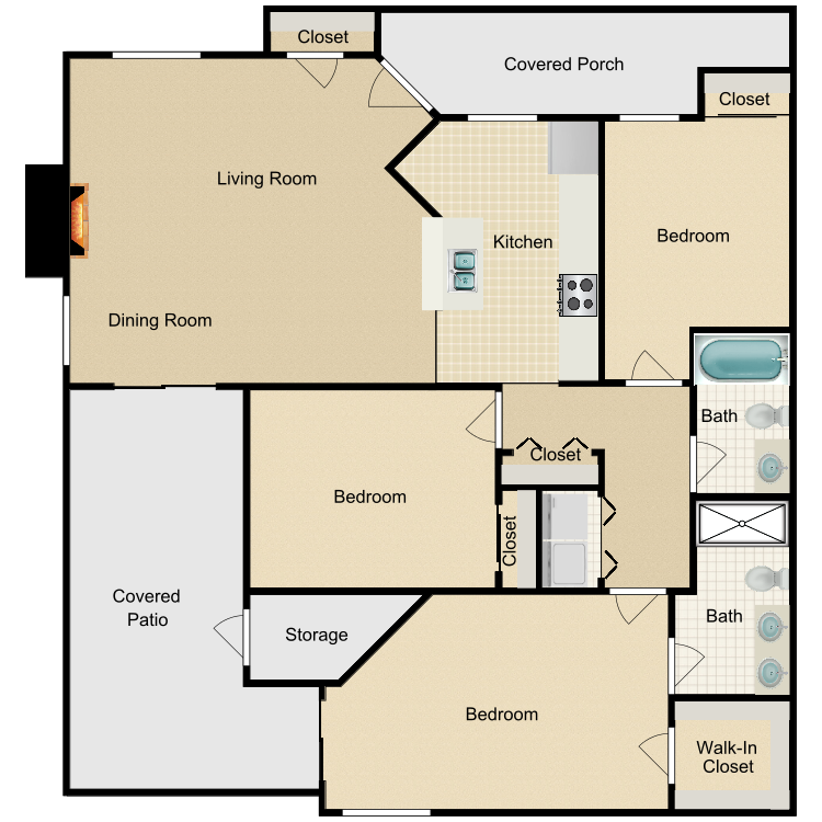 Floor plan image of 3 Bed 2 Bath