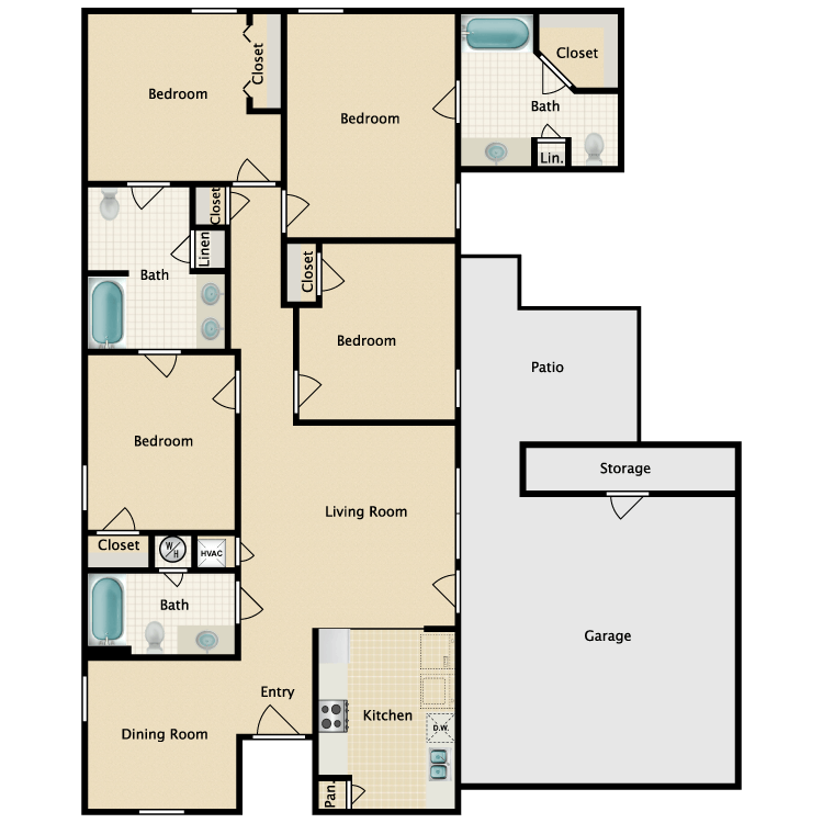 Floor plan image of 4 Bed 3 Bath