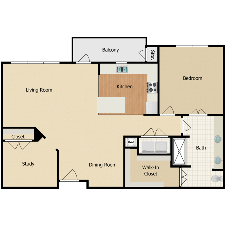 Floor plan image of King 1 Bed + Home Work Niche