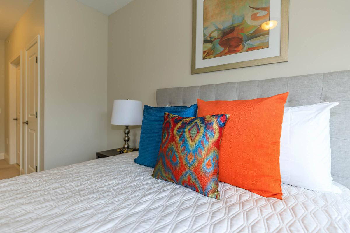 a bedroom with a bed in a room