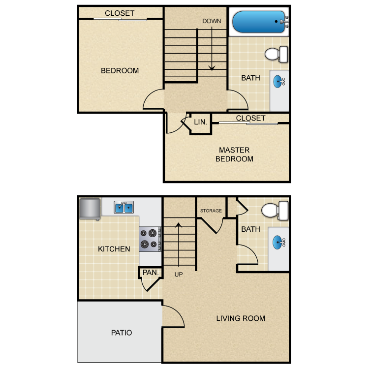 Floor plan image of 2 Bed 1.5 Bath